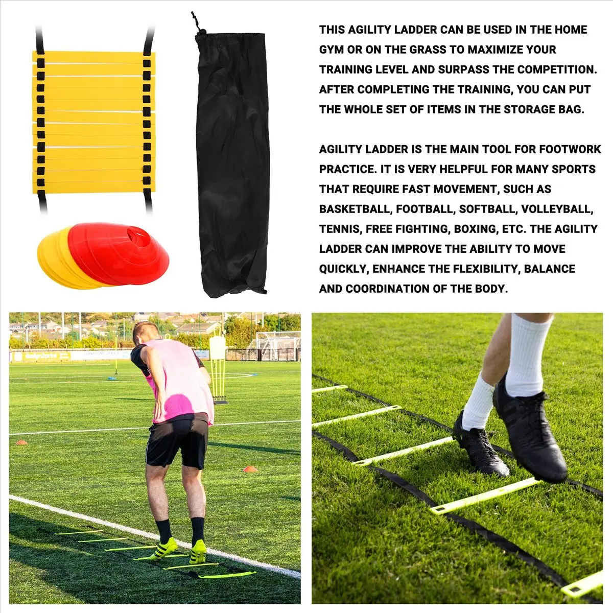 Sports Sports Speed Agility Training Set 10 Disc Cones and Agility Ladder for Football Basketball Rugby Track