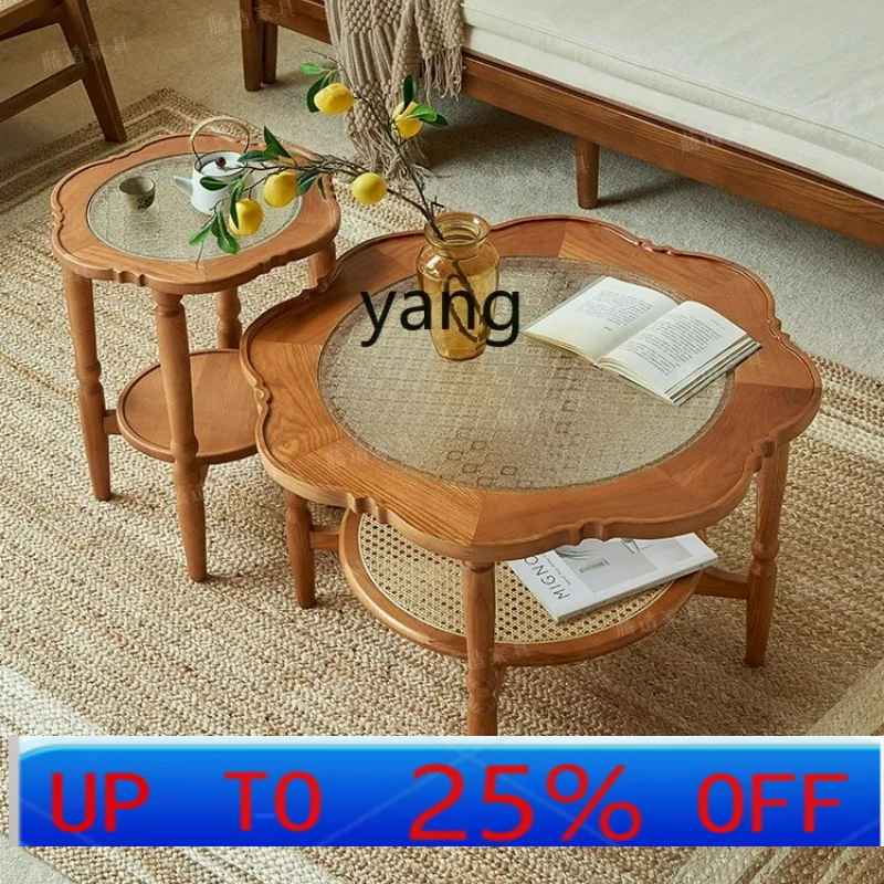 

LTT solid wood coffee table living room household lace Changhong glass small apartment