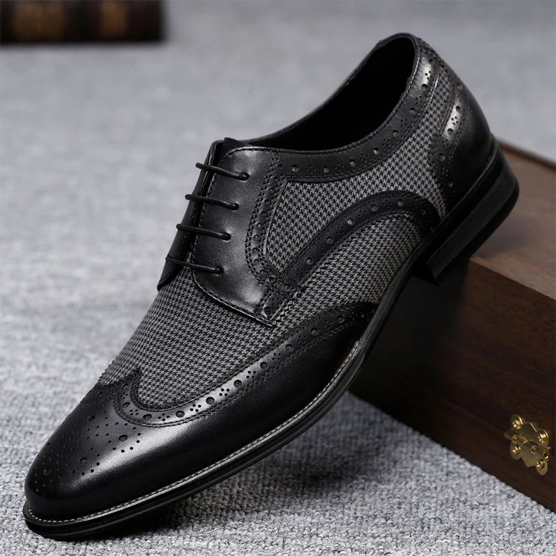 2023 Quality Men Brogue Dress Shoes Classic Business Man Formal Shoes Casual Party Banquet Male Leather Shoes Oxfords Footwear