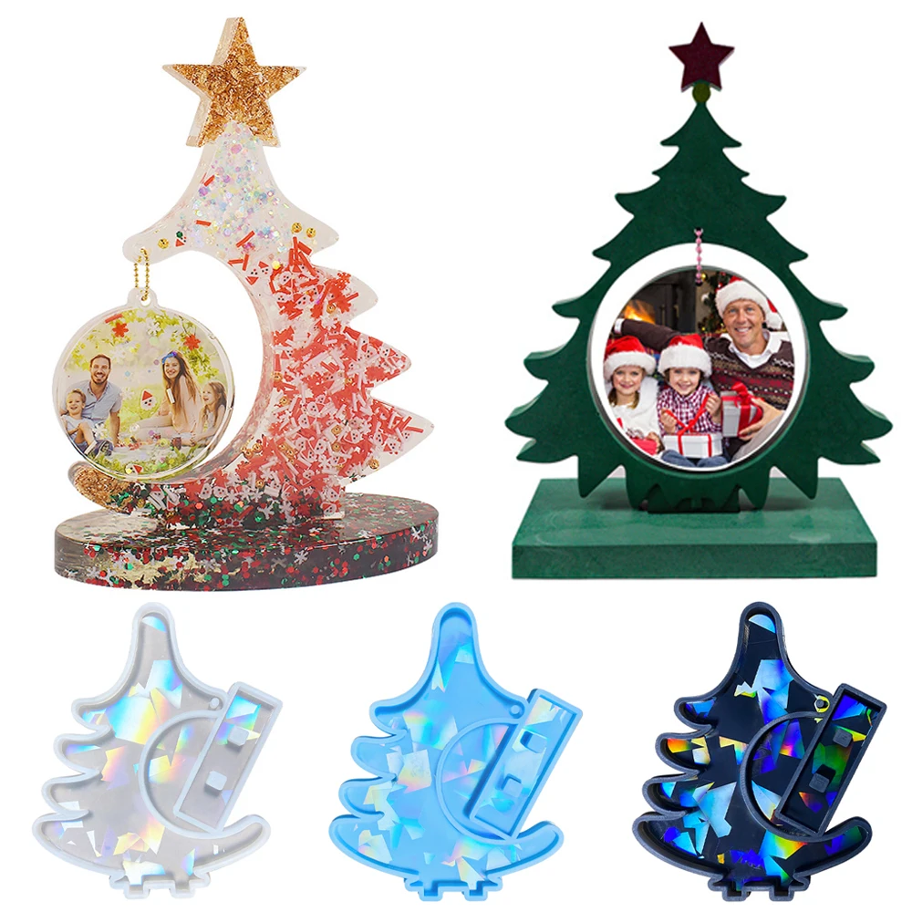 Marco de fotos de árbol de Navidad, molde de silicona DIY, resina epoxi, decoración del hogar, adornos de fundición, tema de Navidad, artesanía de