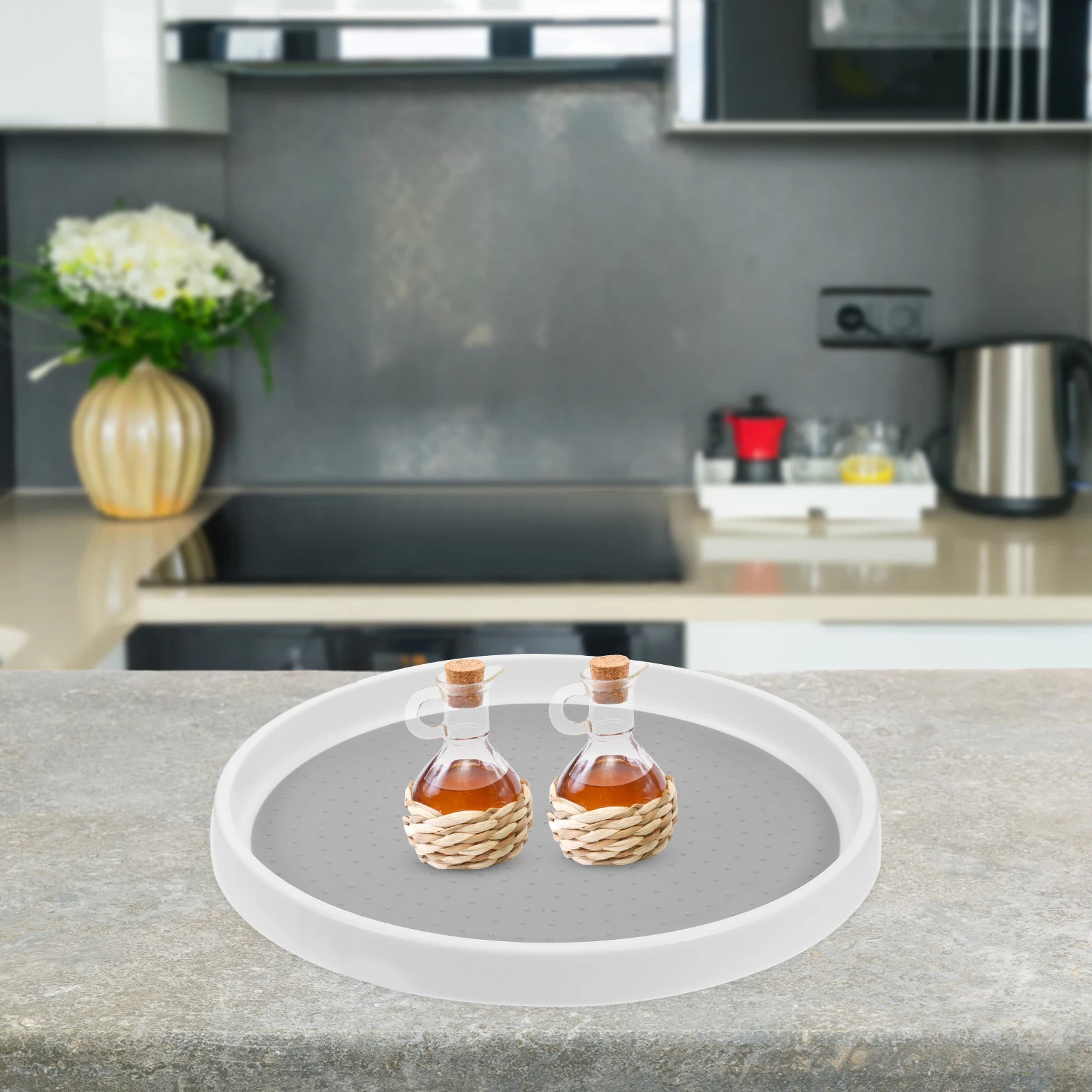 

Rotating Spice Rack Large Grey 360 Degree Turntable ganizer Kitchen Condiment Holder Round Shape Storage Trays Seasoning Jar