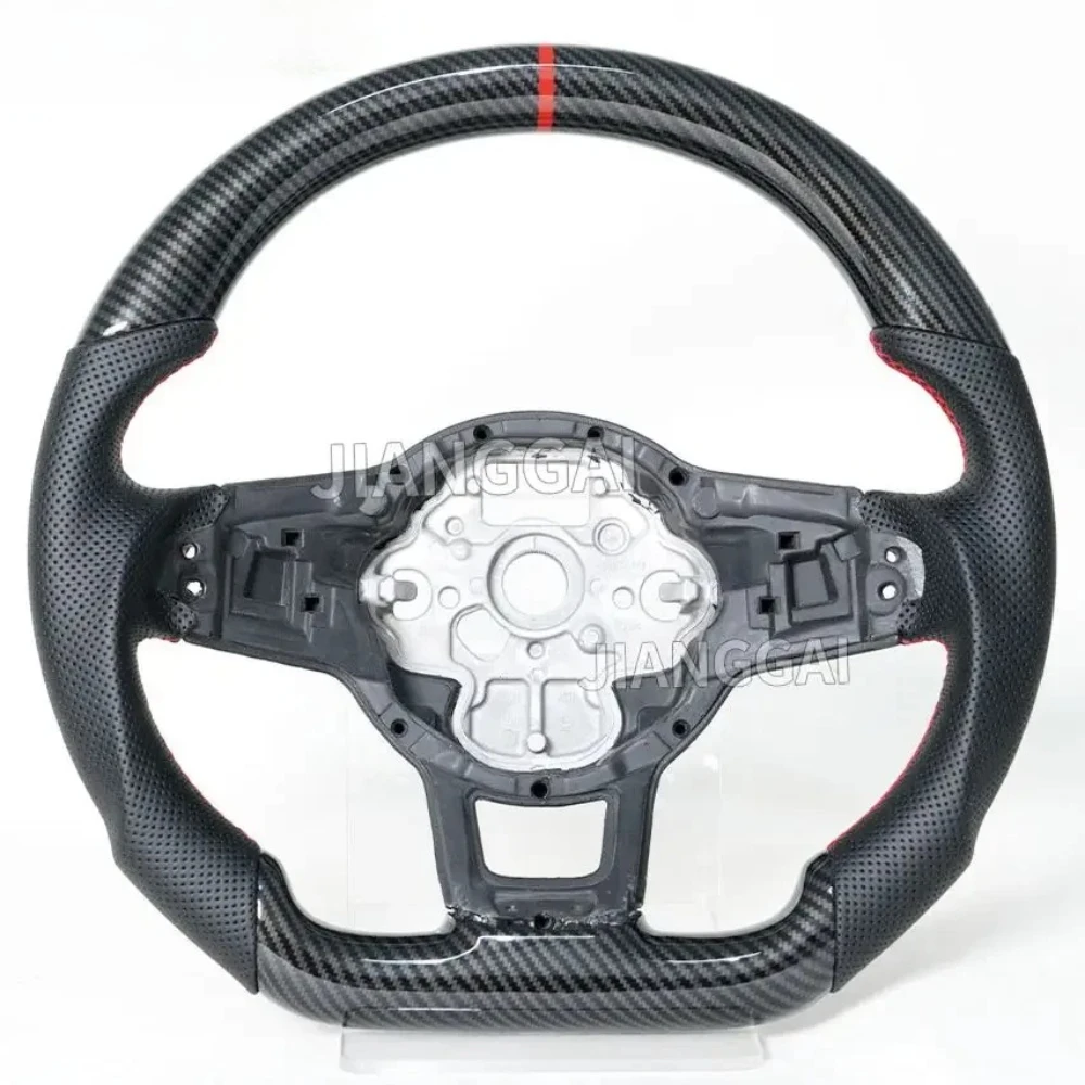 

Руль из карбона с красной строчкой и отверстиями для подрулевых лепестков для Volkswagen VW Golf 7 MK7 GTI 2015-2017, перфорированная кожа