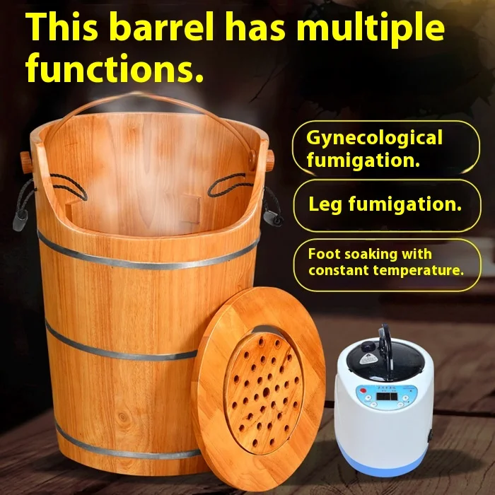 Wooden Sauna Fumigation Steam Barrel Constant Temperature Heating Yoni Steam Seat Bubble Foot Bath Basin