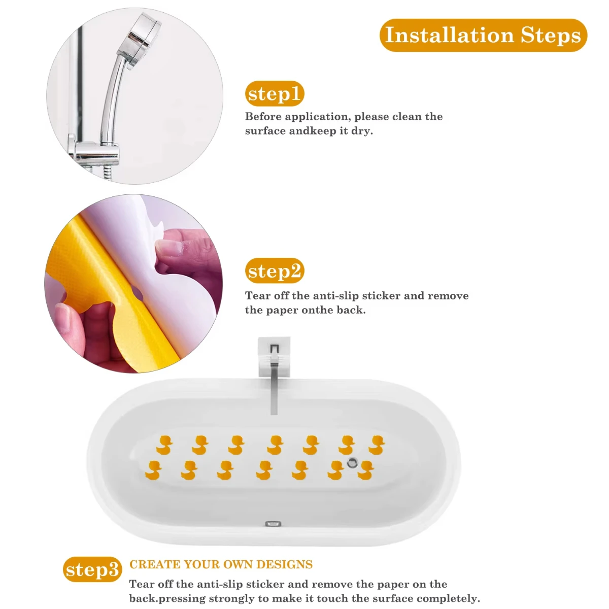 10pcs Duck Design Anti-slip Shower Tread Sticker Bathtub Non-slip Tape For Children's floor Stairs Steps Bathroom