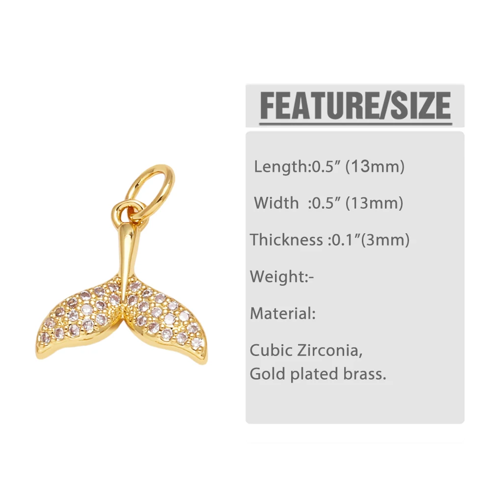 OCESRIO White Crystal Whale Tail dijes para bisutería Copper Gold Plated Turtle Shell Palm Jewelry Making Supplies chma274