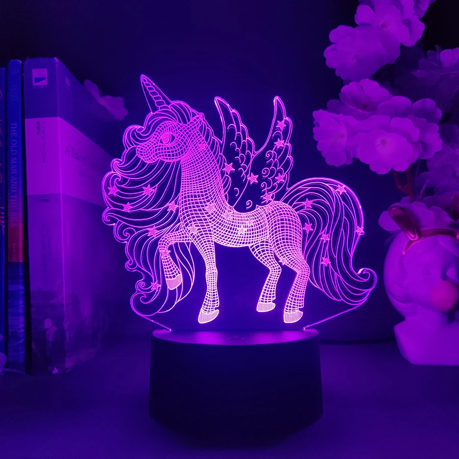 Cartoon Pony Nightlight Cute Kids Bedroom Decorative LED Table Lamp Child Xmas Gift Present for Boys Girls New Year Neon Light