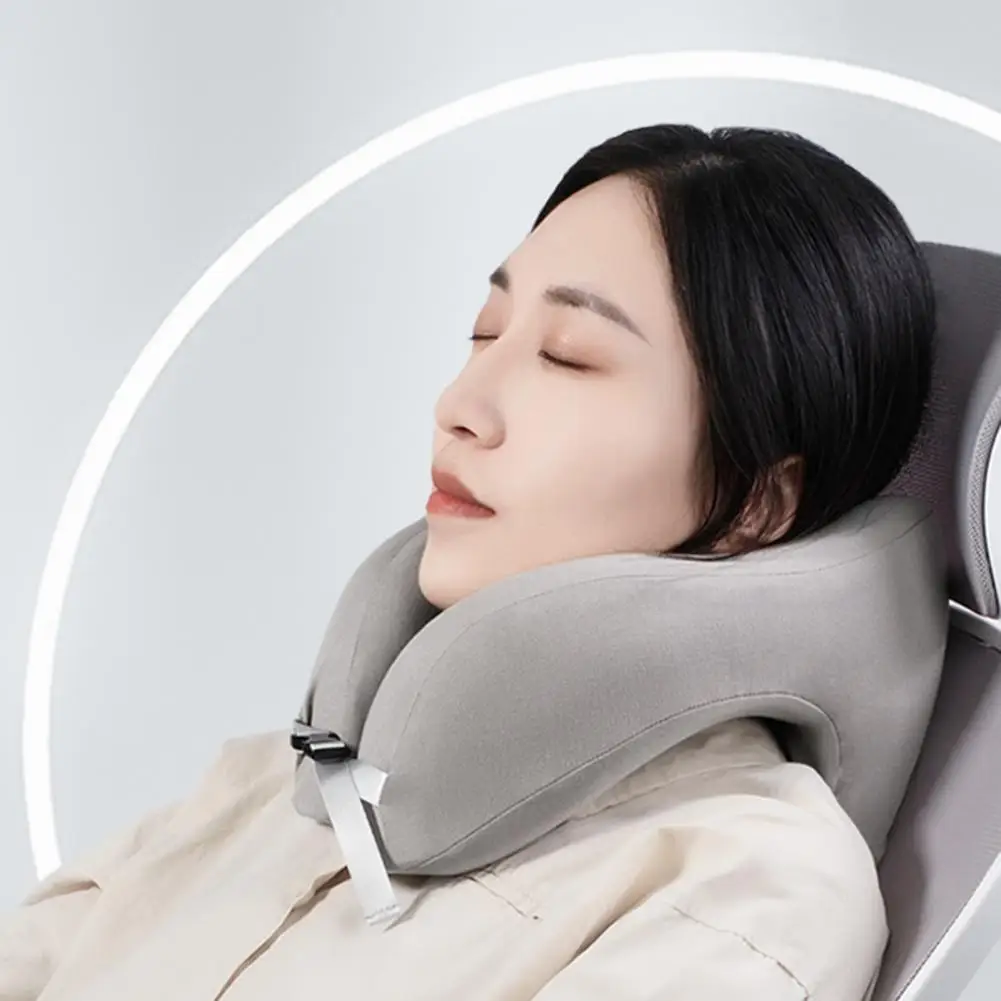 Travel Pillow with Button Ergonomic U-shaped Memory Foam Travel Neck Pillow with Adjustable Band for Pain Relief Long Flight