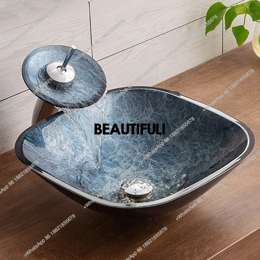 

RR Tempered Glass Above Counter Basin Simple Art Basin Bathroom Basin 420*420*135mm/420*420*138mm Optional