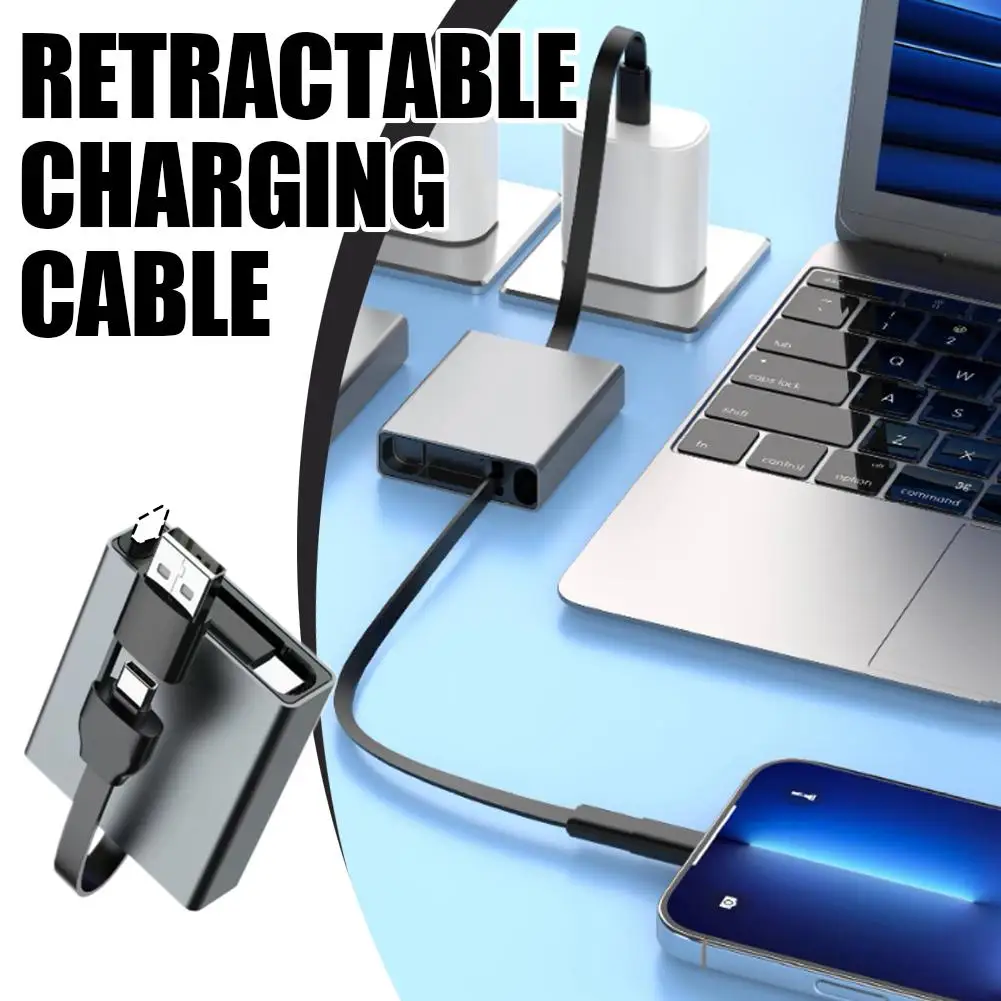 Câble de données pour ordinateur 4-en-1 66W PD, câble USB-C rétractable Type-C vers Type-C, cordon de données PD, chargeur d'ordinateur portable en aluminium simple