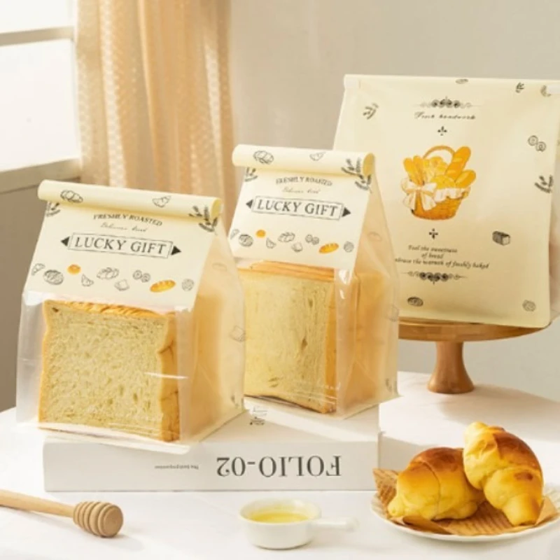 Roll Edge Bread Toast Packaging Bag Kraft Paper Biscuit Snacks Transparent Small White Window Baking Storage Bags Oil-proof