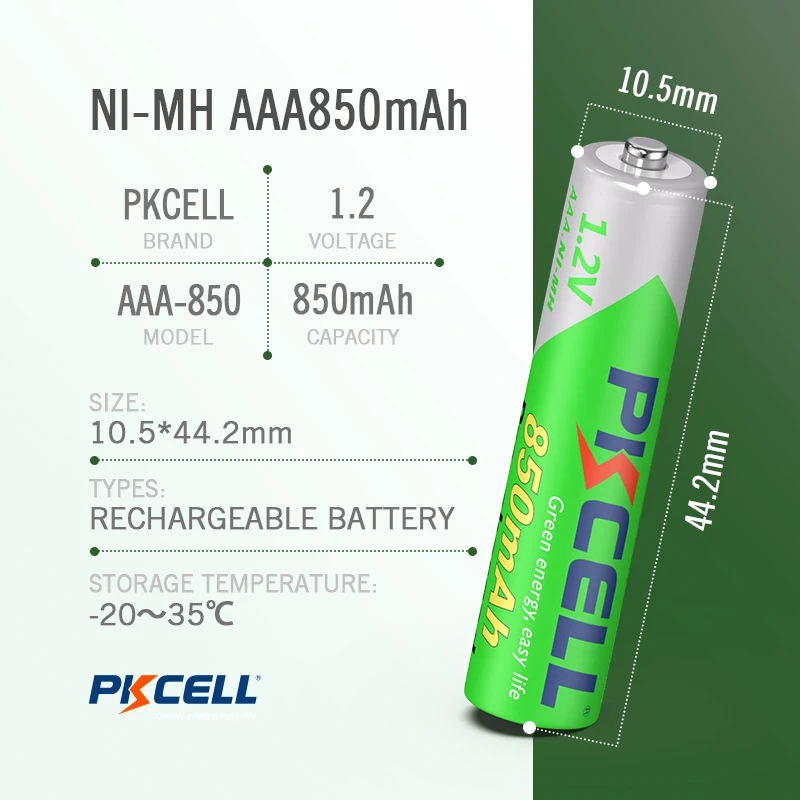 PKCELL 4 szt. Baterie AAA 850 mAh akumulator Ni-Mh 1.2 V 850 mAh 3A wysokowydajne baterie idealne do kontrolerów gier