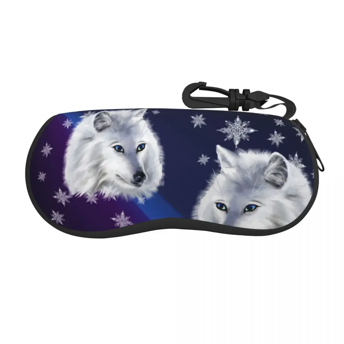 White Wolf Horizontal Glasses Case Snow Print Male Female Custom Sunglasses Pouch Soft Pocket Eyeglasses Organizer