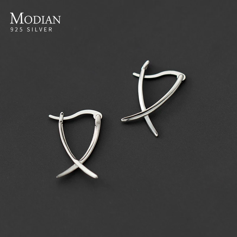 Modian Solid 925 Sterling Silver Simple Abstract Style Ear Buckles for Women Fine Jewelry Summer Party Hoop Earrings Accessories