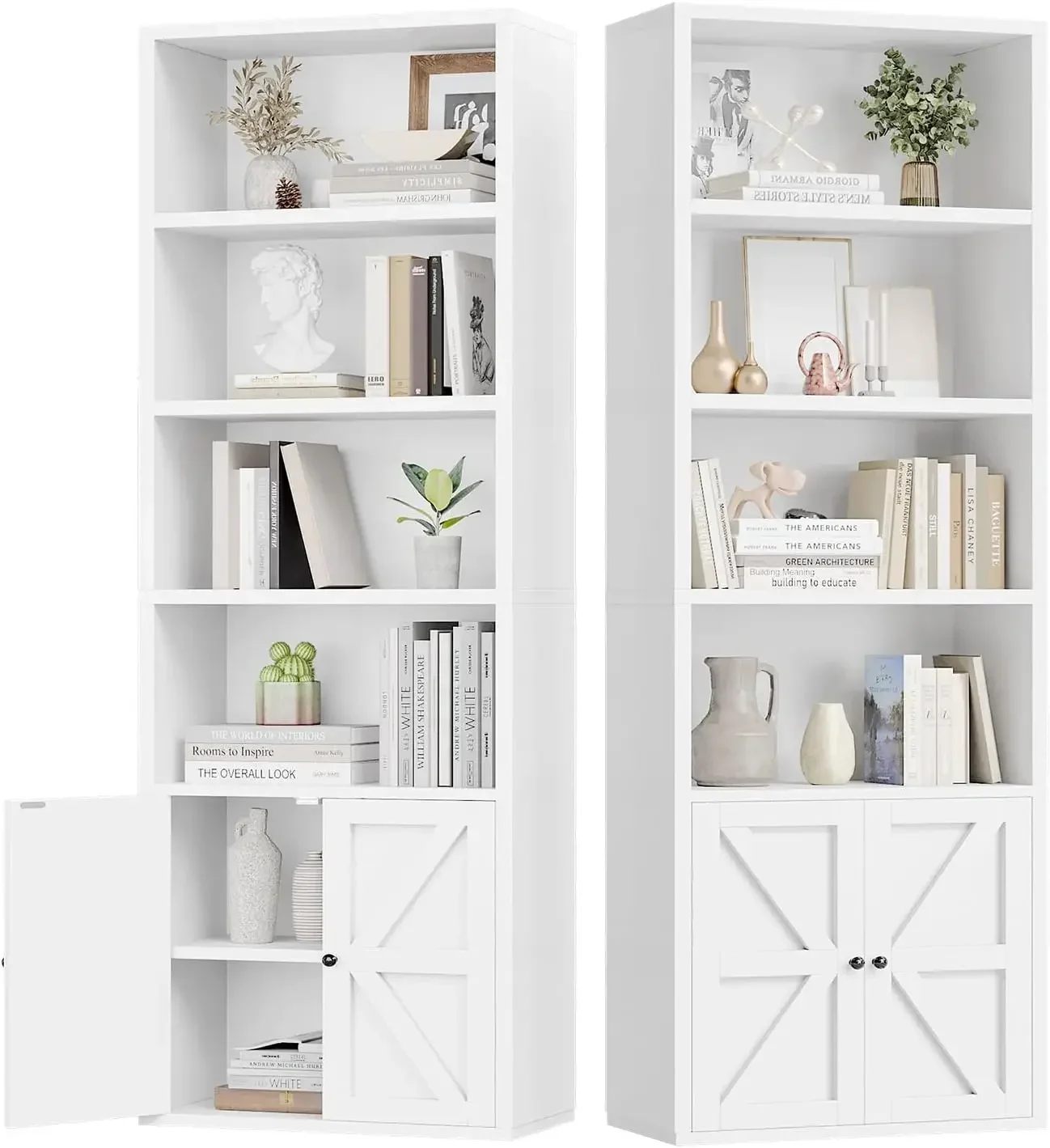 [عرض لفترة محدودة، اليوم فقط! ] أرفف كتب مكونة من 6 طبقات وخزانة كتب مع أبواب مجموعة صناعية مكونة من كتابين قائمين على الأرض العريض