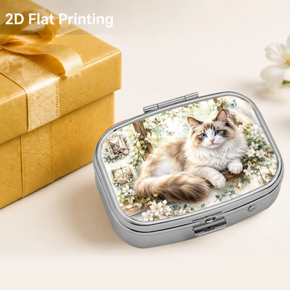 1 piece, flat-printed, doll pattern, portable travel case, moisture-proof small box, multifunctional pill box for vitamins and nutritional supplements, small jewelry pill box, waterproof pill box