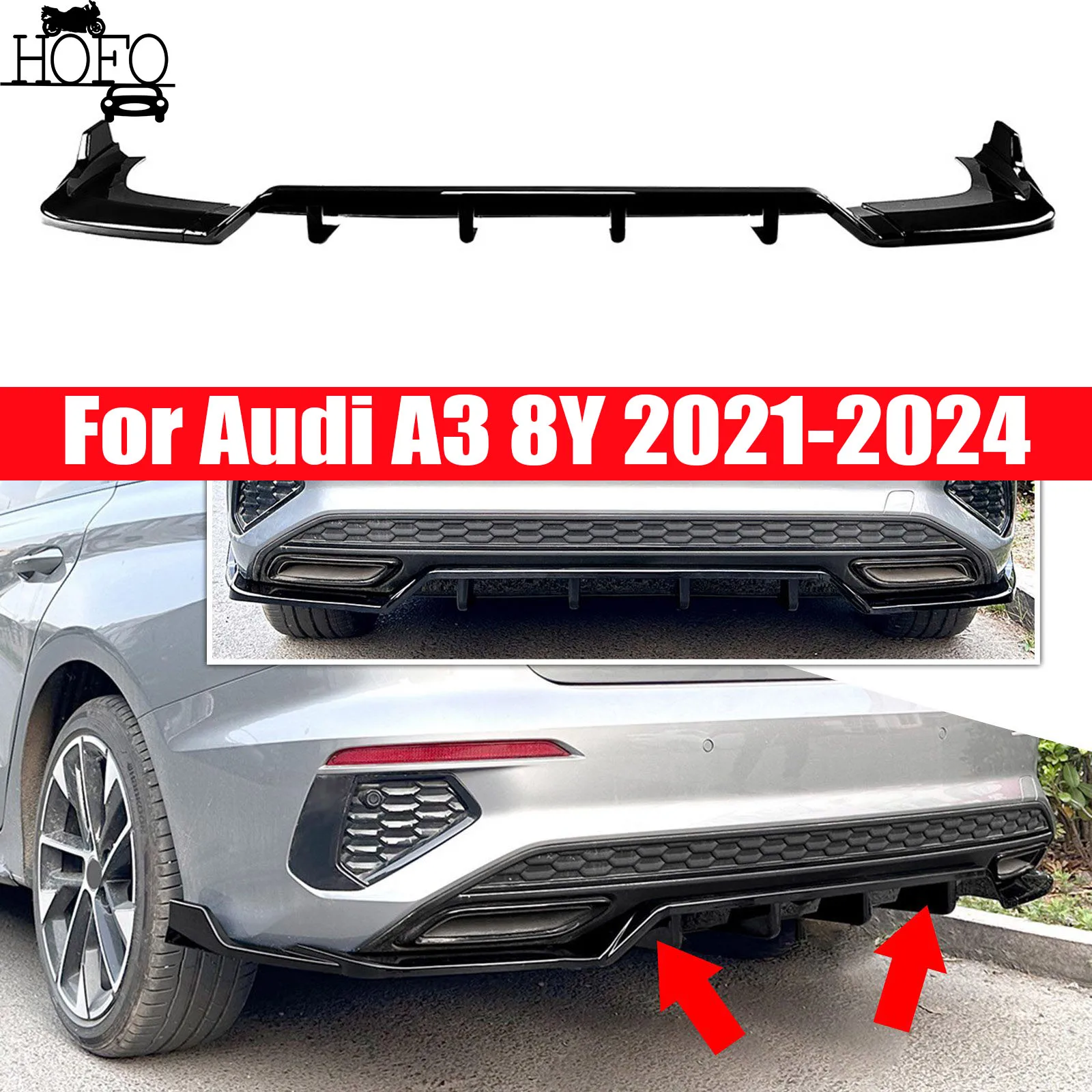 

For Audi A3 8Y 2021-2024 Diffuser Rear Bumper Spoiler Accessories Auto Exterior Parts