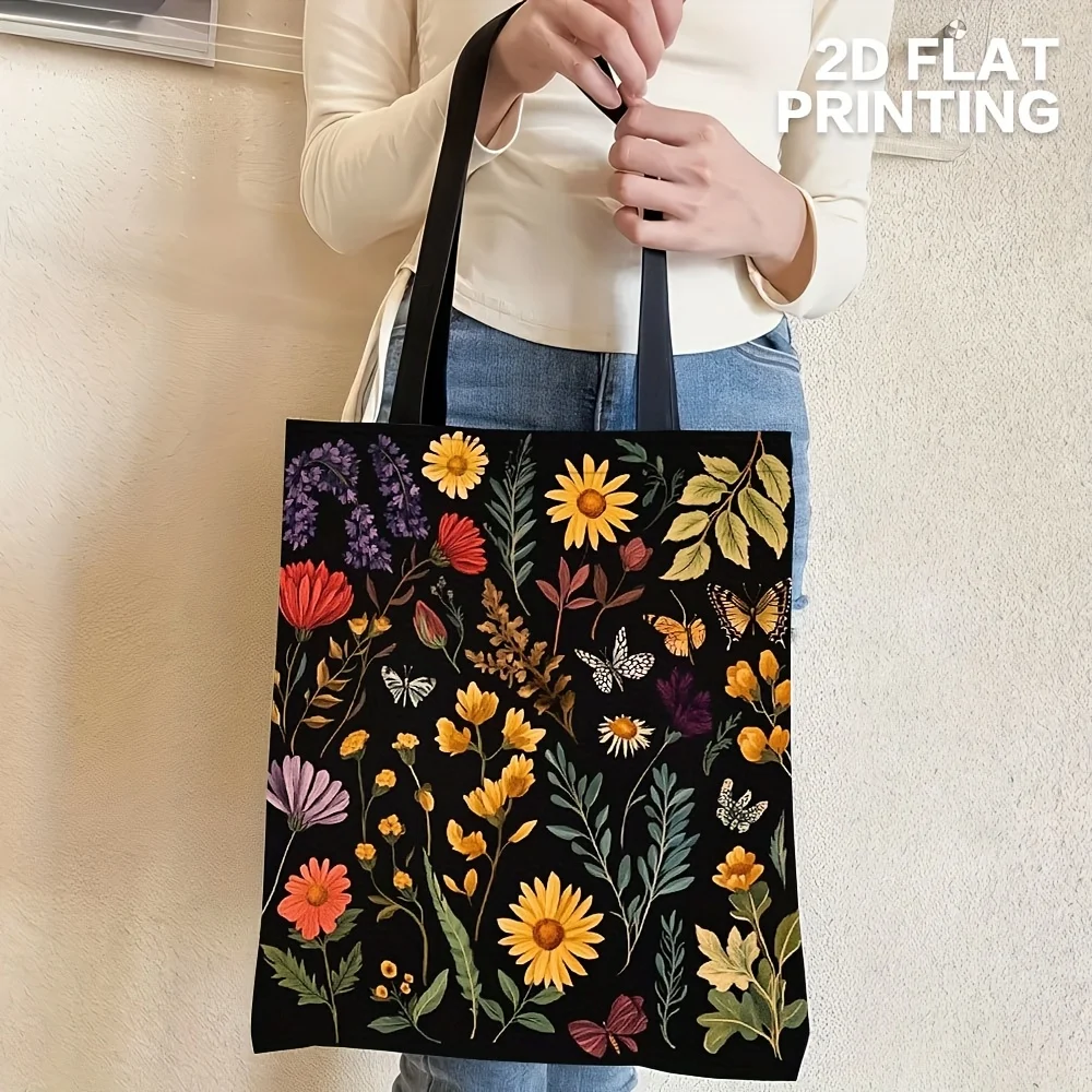 1pc Bold Floral Polyester Shoulder Bag – Vibrant Mixed Color Design with Autumn Flowers & Butterflies image 3