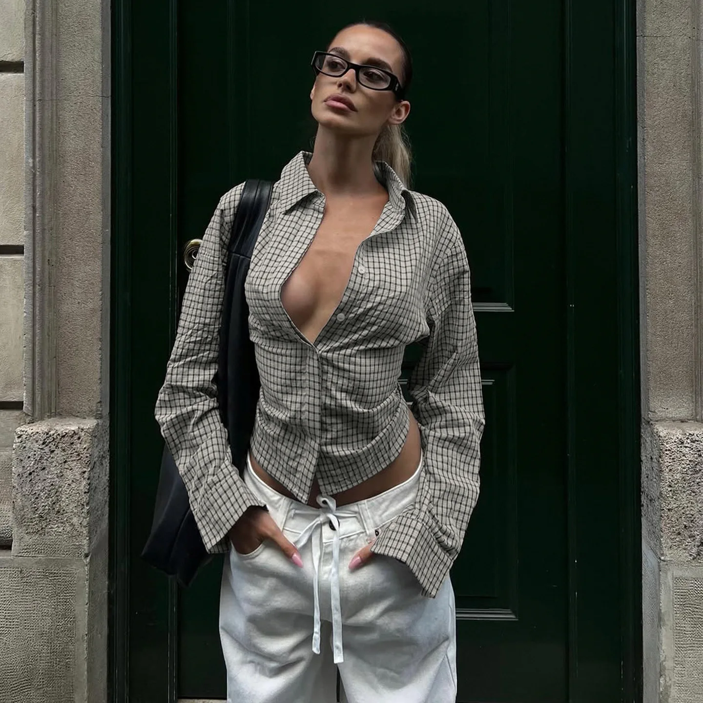 

Женский пояс в клетку Street Sle с застежкой на талии Long Sve irt, повседневный дизайн Ele для поездок на работу, эластичная ткань irt