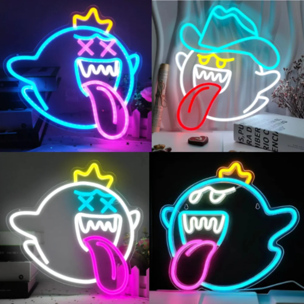 

King Ghost Led Неоновая вывеска USB Диммер Переключатель Игровая комната Подарок Огни украшения комнаты для мальчика Хэллоуин День рождения Рождество окружающее освещение