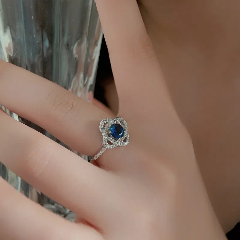 خاتم الياقوت ذو شخصية بسيطة من الفضة S925 الجديد مع خاتم بتصميم أنيق من الماس