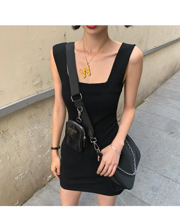 AOSSVIAO Sexy Slim Fit Bodycon Minikleider für Frauen 2026 Sommer Neuankömmling Schwarz Weiß Grau Tankkleid mit quadratischem Ausschnitt – Detail 38
