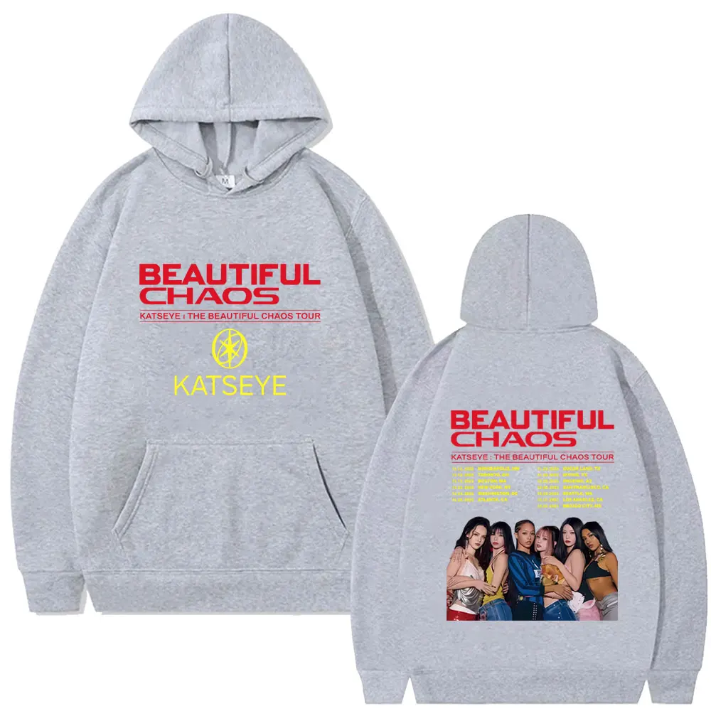 Korean Kpop Katseye Beautiful Chaos Tour 2025 Hoodie Men Women Hip Hop Fashion Oversized Tracksuit Male Vintage Pullover Hoodies