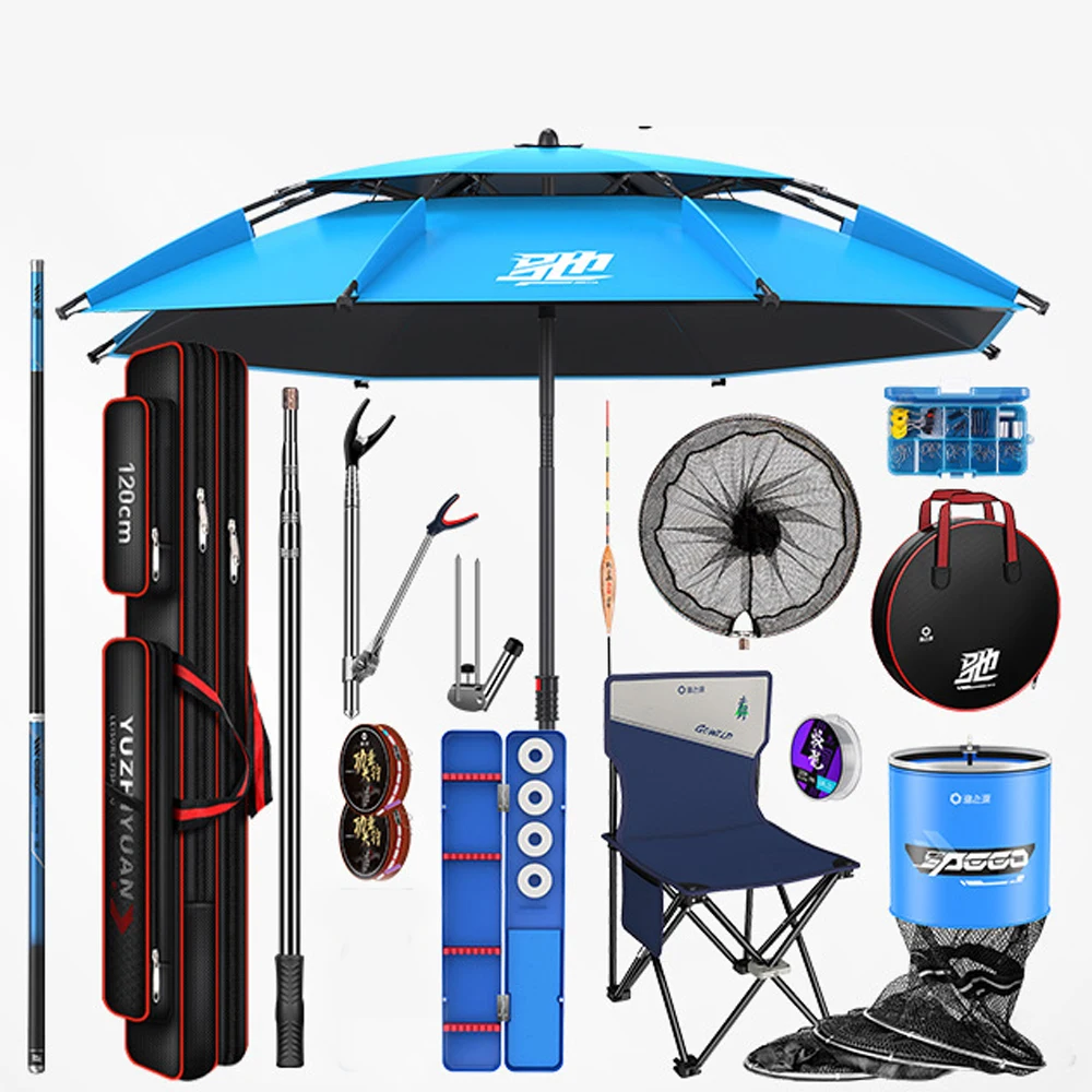 Visgerei Sets Volledige Set Met 3.6m Hengel, Stoel, Emmer, Tas, Paraplu, Visbeschermer, Lijn, Net, Haken, Tackle Accessoires