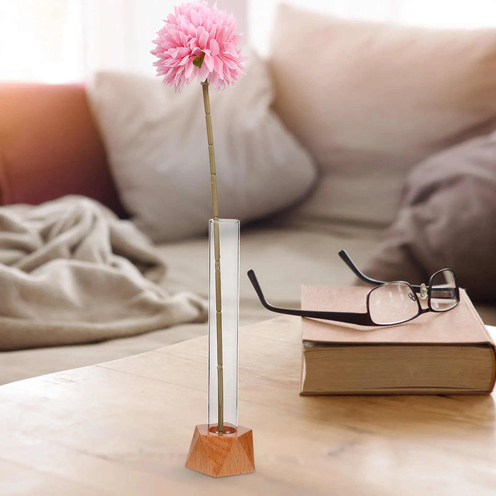 

3Pcs Wood and Glass Hydroponic Vase Transparent Planter for Root Observation Minimalist Tabletop Decor Office Home Interior