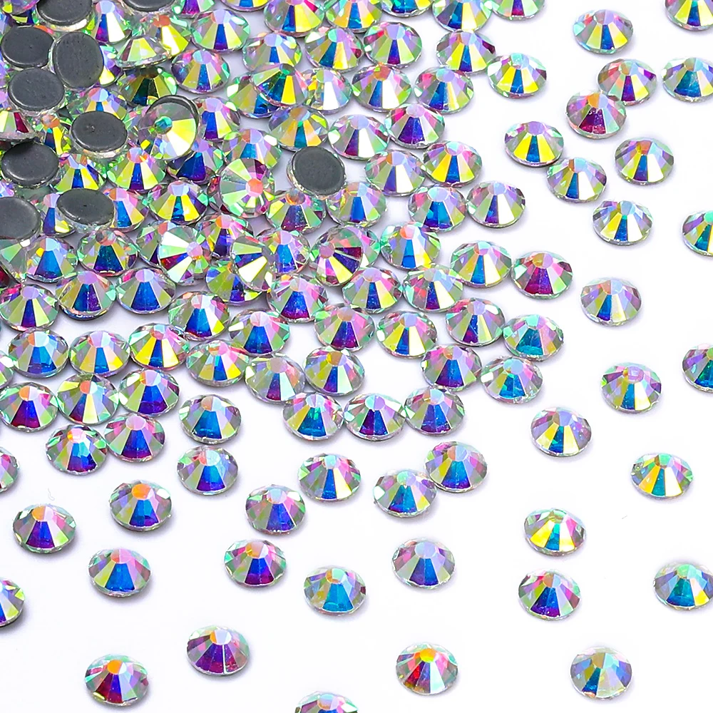 QIIY SS3-SS50 Crystal AB Black Glass Rhinestones Hot-fix Flatback Iron On Stones For Wedding Dress Fabric Clothes Decoration