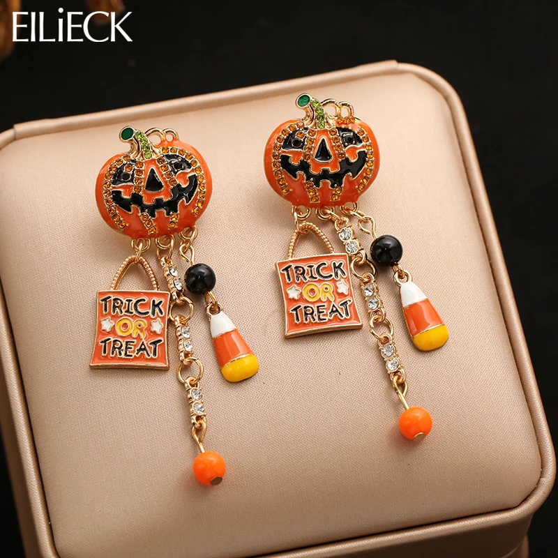 

EILIECK New Creative Halloween Pumpkin Drop Earrings For Women Girl Fashion Fun Ear Dangle Jewelry Halloween Holiday Gift Party