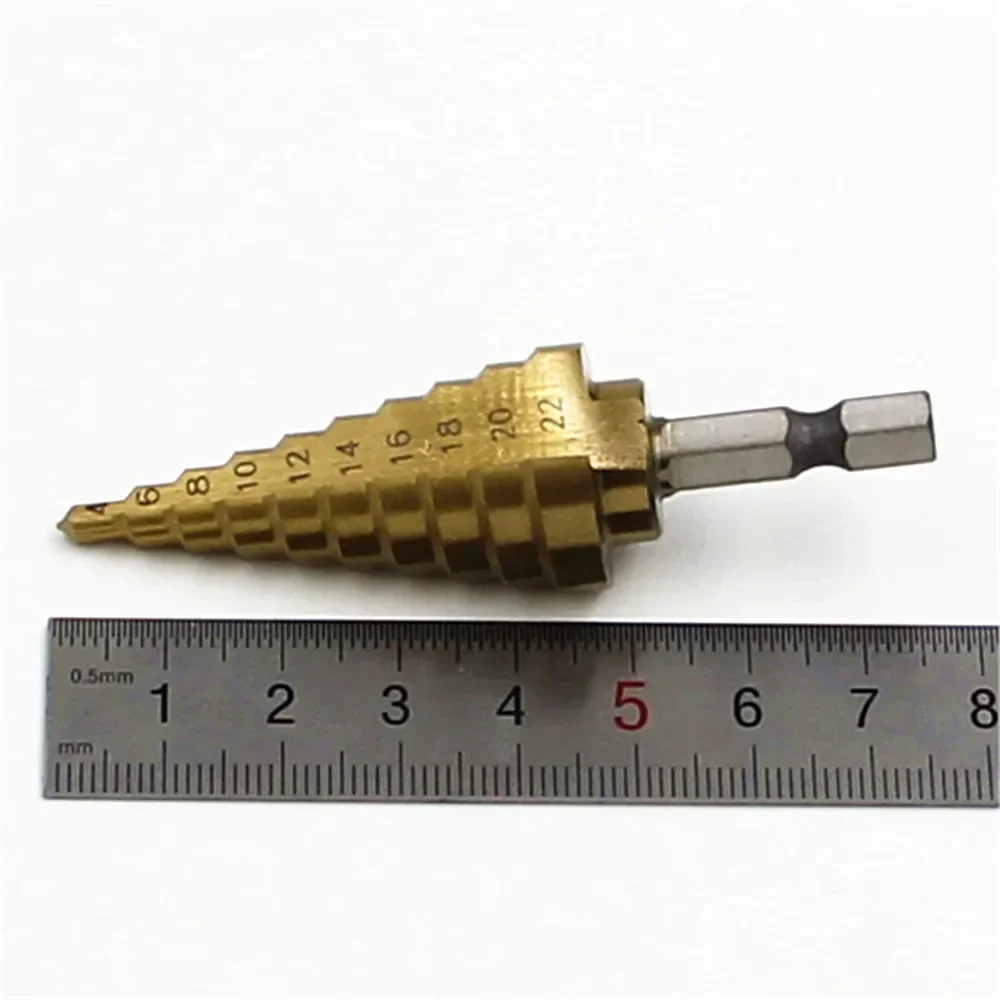 Binoax Titanium Plated Hexagonal Straight Groove Step Drill 4-20mm Reaming Pagoda Drill Bit Hole Opening Step Drill Tool