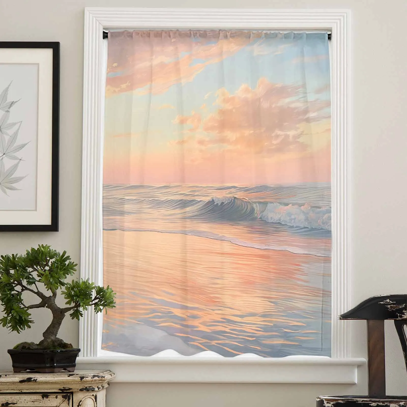 Clouds In The Seaside Sky Sheer Curtain Living Room Drapes Home Bedroom Voile Curtain Tulle Window Curtain