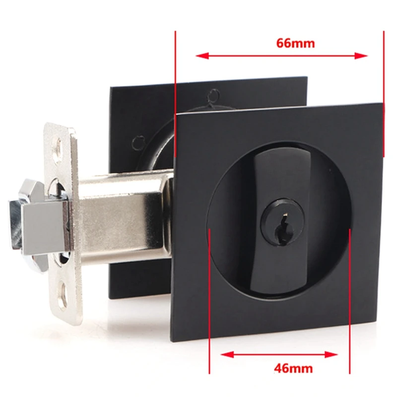 Pocket Door Lock Black Door Hardware Anti-Theft Lock Contemporary Privacy Square Door Lock Sliding Door Lock with Keys-A23R view 5