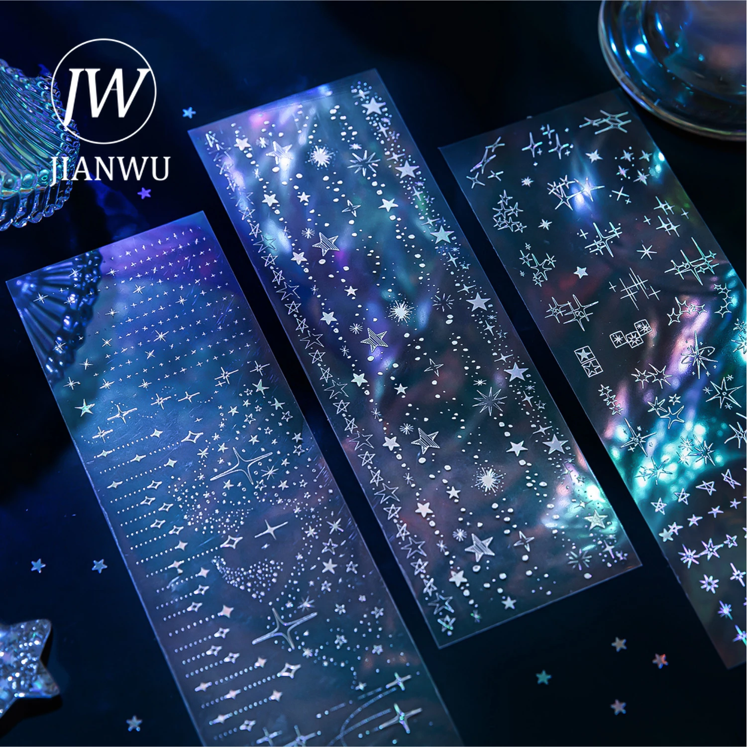 

JIANWU Element Set Series Vintage Punk Star Chain Rain Landscape Laser Material Collage PET Sticker Creative Journal Stationery