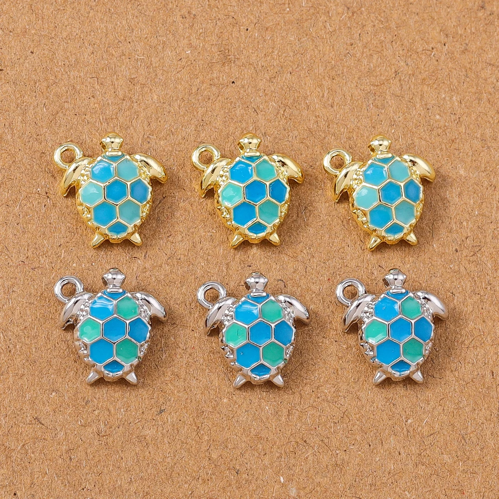 5 Stück 12 x 12 mm niedliche Schildkröten-Anhänger für die Schmuckherstellung, Ohrringe, Halskette, DIY, handgefertigtes Armband, Zubehör – Detail 1