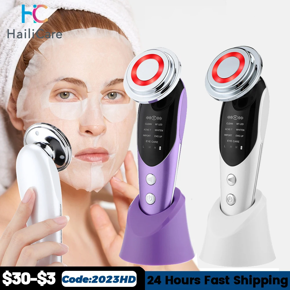 7 in 1 RF EMS Radiofrequency Facial Lifting Mesotherapy Massager Face Skin Rejuvenation Tightening Machine Home Beauty Device