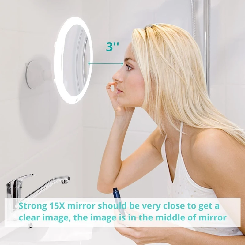 10X Smart Makeup Magnifying Mirror  LED Supplementary Light Mirror Suction Cup Wall-Mounted  For Vanity Bathroom Travel