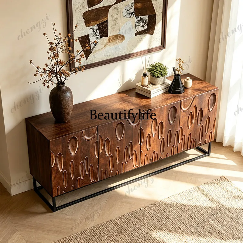 Medieval style creative carving cabinet villa high-end living room storage cabinet retro three-dimensional relief side cabinet