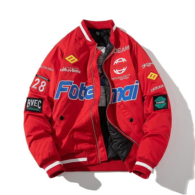 

Мужская свободная куртка-бомбер из хлопка с вышивкой в американском стиле, красная, осенне-зимняя, модная, брендовая