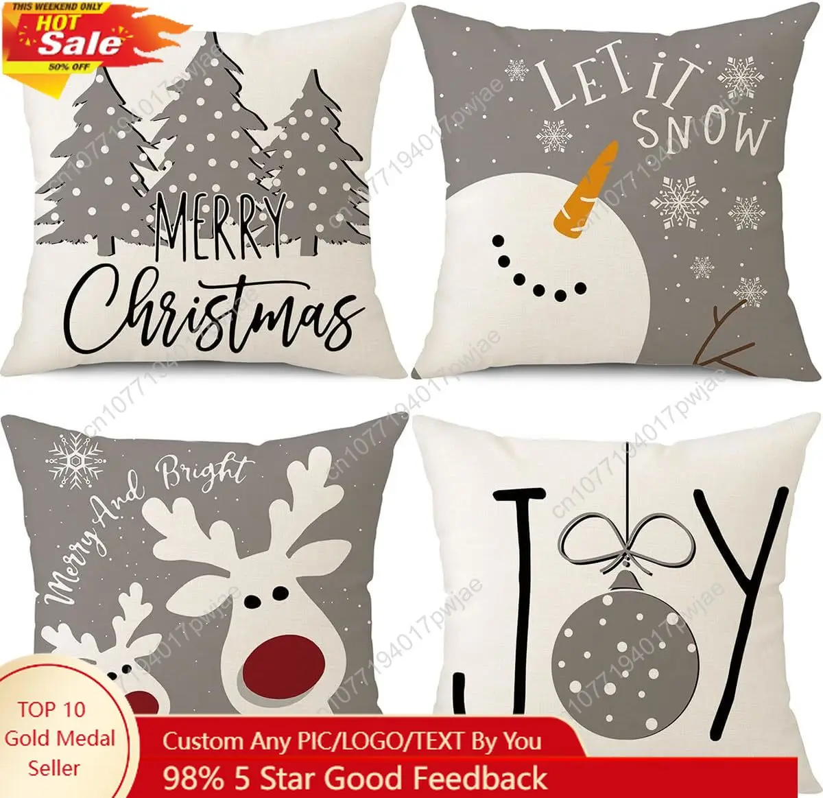 

PSDWETS Christmas Pillow Covers 18x18 Set of 4 Christmas Decorations Snowman Deer Tree Winter Holiday Decor Throw Cushion Case f