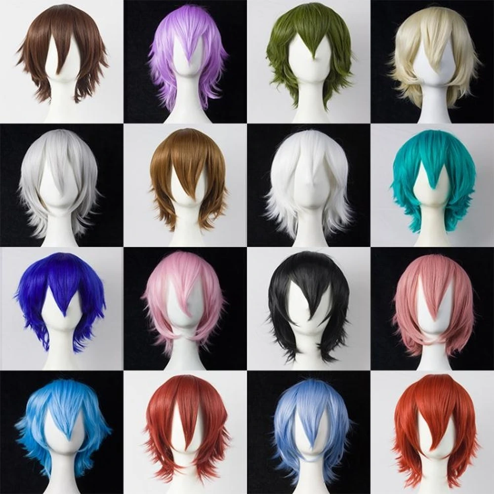 Qphair 30cm peruka krótka czarny biały fioletowy niebieski czerwony wysoki temperatura włókna peruki syntetyczne impreza przebierana peruka do Cosplay 17 kolor wybierz