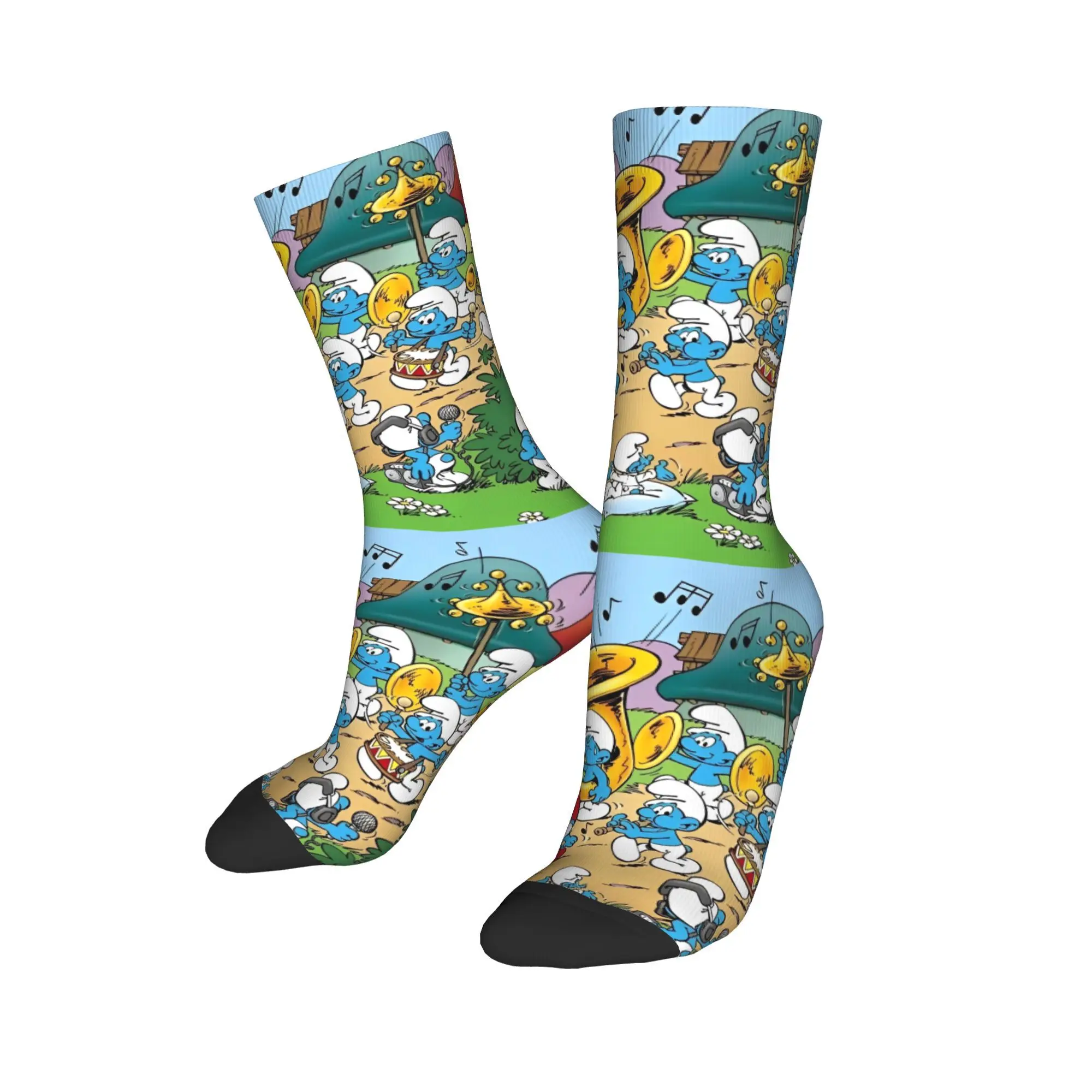 Autumn Winter Retro Men's Women's The S-Smurfs Blue Cartoon Anime 90s Socks Breathable Basketball Socks