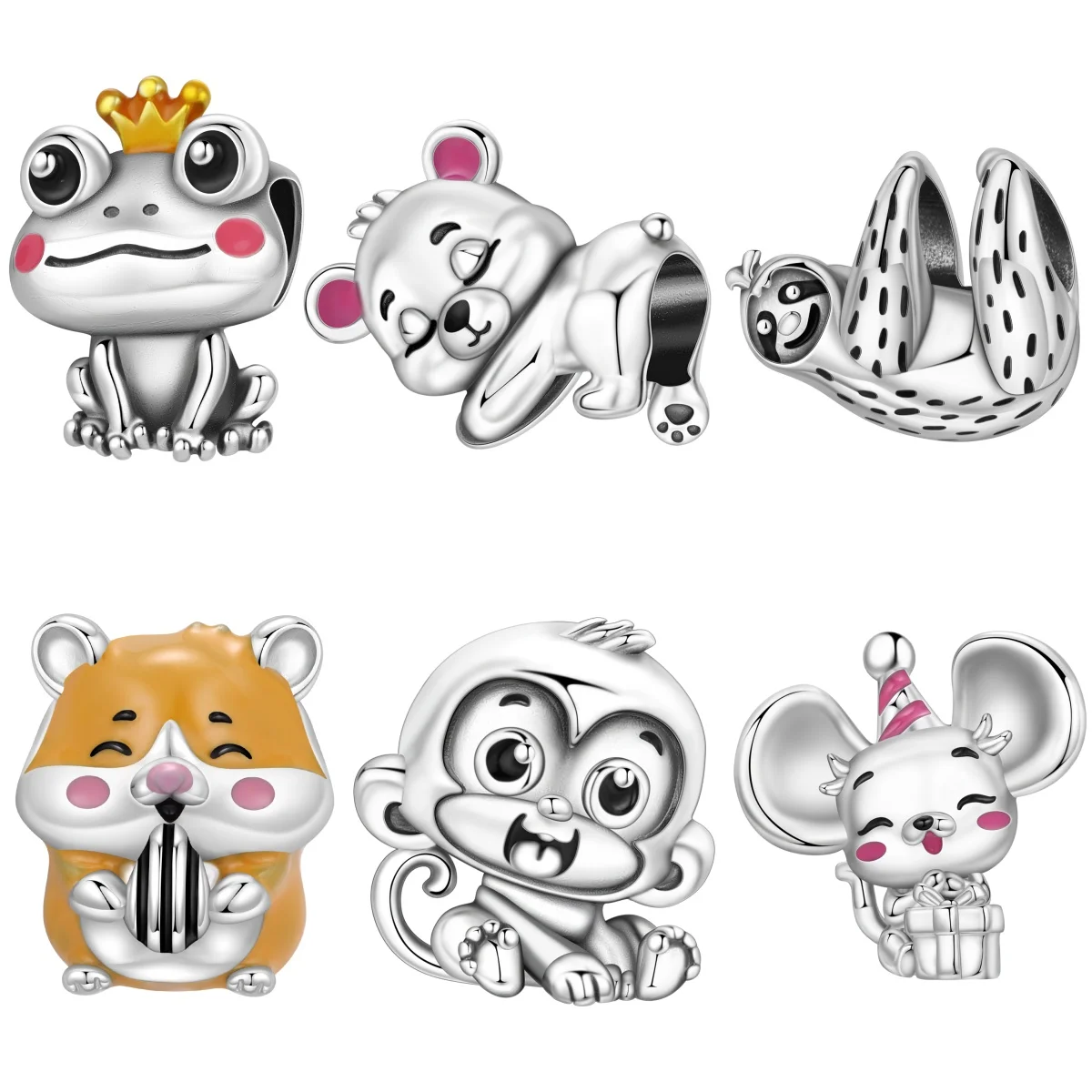 Orstarry S925 Sterling Silver Charm Cute Animal Cute Monkey Frog Hamster Mouse Bead For Bracelet DIY Jewelry Making Women Gift