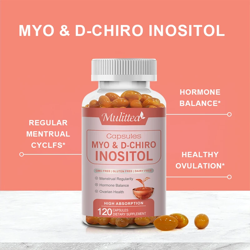 Mulittea Myo-Inositol & D-Chiro Inositol Capsules for Ovarian Health Support and Balance Hormone Vitamin B8 Menstrual regulation