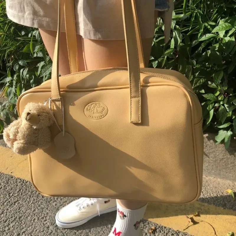 Y2K Girls JK Uniform Shoulder Bags Large Capacity PU Leather Women Men Casual Commuter Tote Bags Trendy College Student Handbags