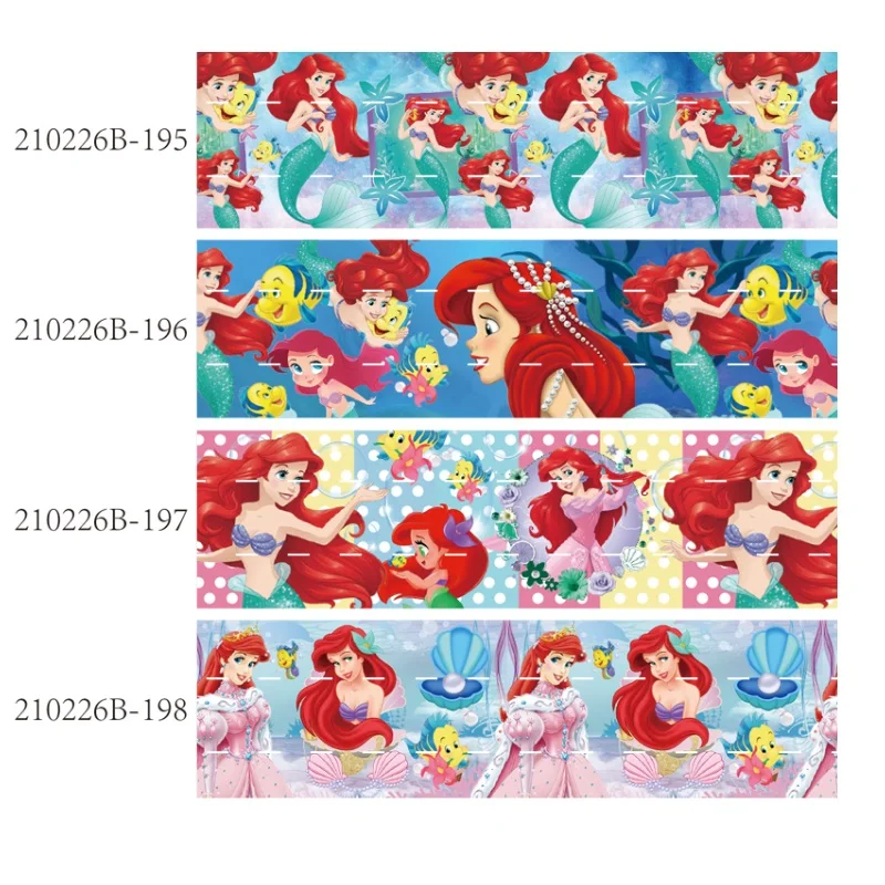 Gedrukt Disney De Kleine Zeemeermin Cartoon Grosgrain Lint Voor Bows 50Yards Diy Craft Supplies Decoratie Handgemaakte Materialen