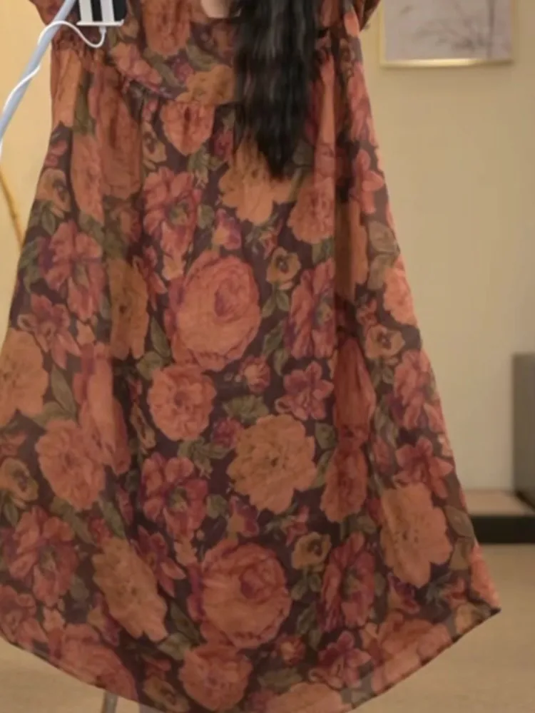 Oversized zomerbloem bloemen roze jurk dames casual losse damesjurken modis vrouw lange jurk boho chic