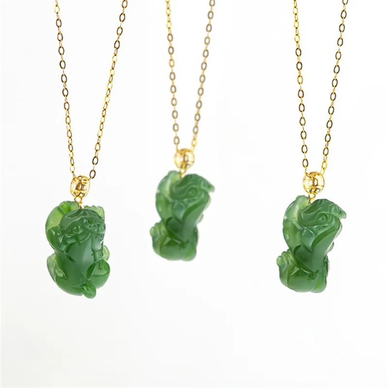 Hand-Carved Mosaic Natural Hetian Jade Jasper Gold Swallowing Pixiu Necklace Pendant Fashion Accessories Men Women Couple Amulet