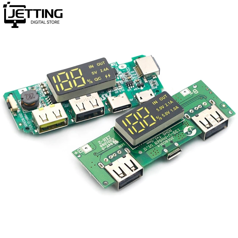 LED Dual USB 5V 2.4A Micro/Type-C USB Mobile Power Bank 18650 Charging Module Lithium Battery Charger Board Circuit Protection