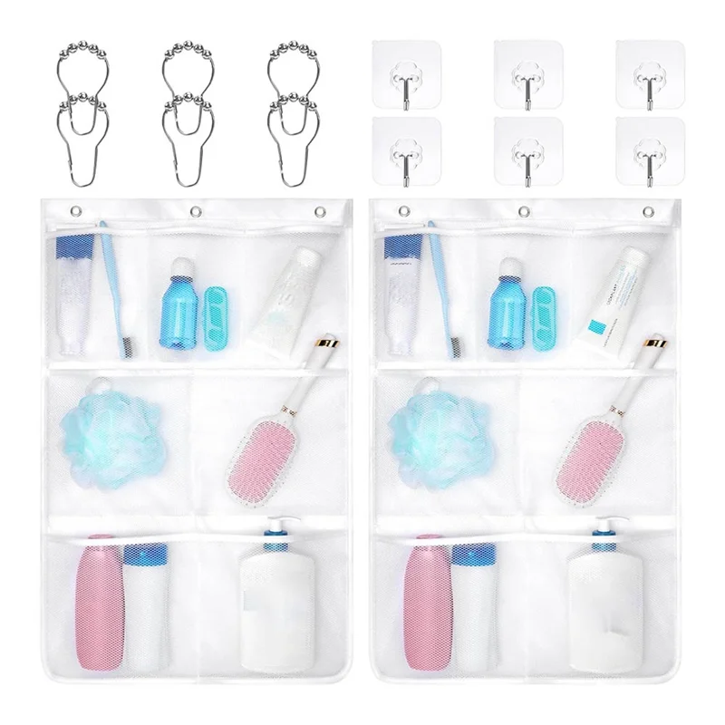 ABJY-حقيبة دش شبكية معلقة، منظم دش سريع الجفاف، 7 جيوب حقيبة تنظيم الحمام لسفينة الرحلات البحرية 2 حزمة